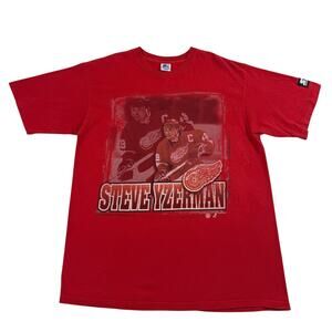 Vintage Detroit Red Wings Steve Yzerman 90s NHL Hockey Starter Shirt Size Large